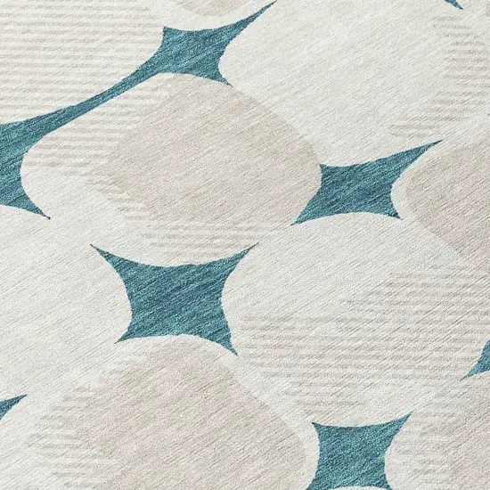 Teal Blue Beige And Ivory Abstract Washable Indoor Outdoor Area Rug Photo 7