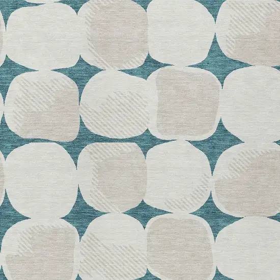 Teal Blue Beige And Ivory Abstract Washable Indoor Outdoor Area Rug Photo 6