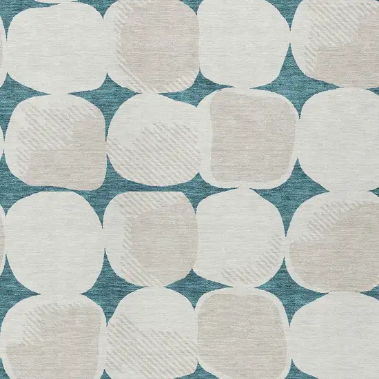 Teal Blue Beige And Ivory Abstract Washable Indoor Outdoor Area Rug Photo 6