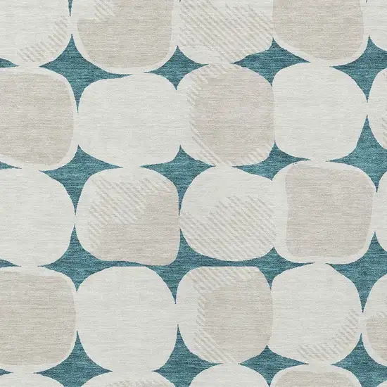 Teal Blue Beige And Ivory Abstract Washable Indoor Outdoor Area Rug Photo 6