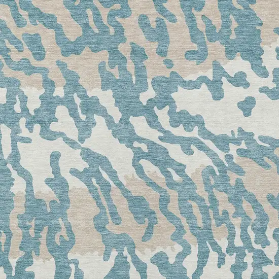 Teal Blue Beige And Ivory Animal Print Washable Indoor Outdoor Area Rug Photo 6