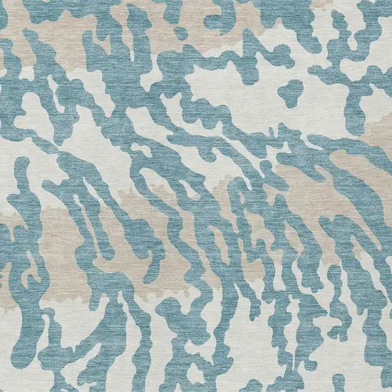 Teal Blue Beige And Ivory Animal Print Washable Indoor Outdoor Area Rug Photo 6
