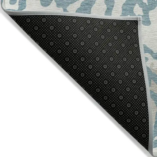 Teal Blue Beige And Ivory Animal Print Washable Indoor Outdoor Area Rug Photo 4