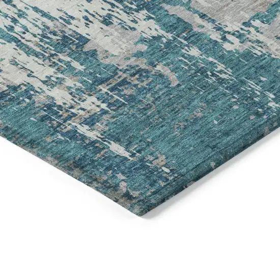 Teal Blue Gray And Ivory Abstract Washable Indoor Outdoor Area Rug Photo 3