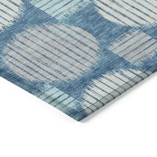 Teal Blue Gray And Ivory Geometric Washable Indoor Outdoor Area Rug Photo 5