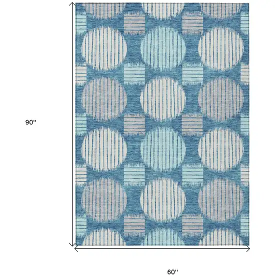 Teal Blue Gray And Ivory Geometric Washable Indoor Outdoor Area Rug Photo 3