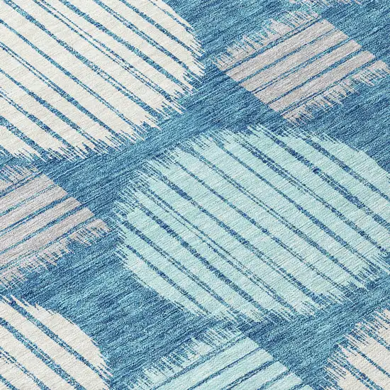 Teal Blue Gray And Ivory Geometric Washable Indoor Outdoor Area Rug Photo 7