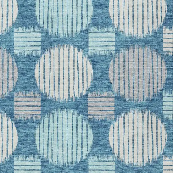 Teal Blue Gray And Ivory Geometric Washable Indoor Outdoor Area Rug Photo 6