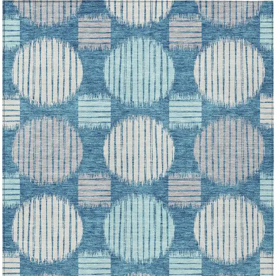 Teal Blue Gray And Ivory Geometric Washable Indoor Outdoor Area Rug Photo 8