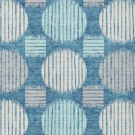 Teal Blue Gray And Ivory Geometric Washable Indoor Outdoor Area Rug Photo 6