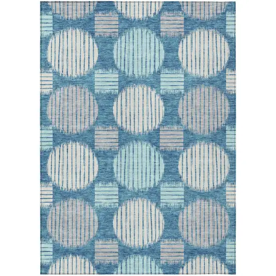 Teal Blue Gray And Ivory Geometric Washable Indoor Outdoor Area Rug Photo 2