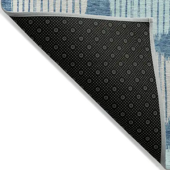 Teal Blue Gray And Ivory Geometric Washable Indoor Outdoor Area Rug Photo 4