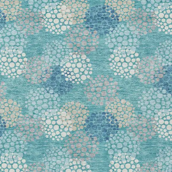 Teal Blue Gray And Ivory Polka Dot Washable Indoor Outdoor Area Rug Photo 7