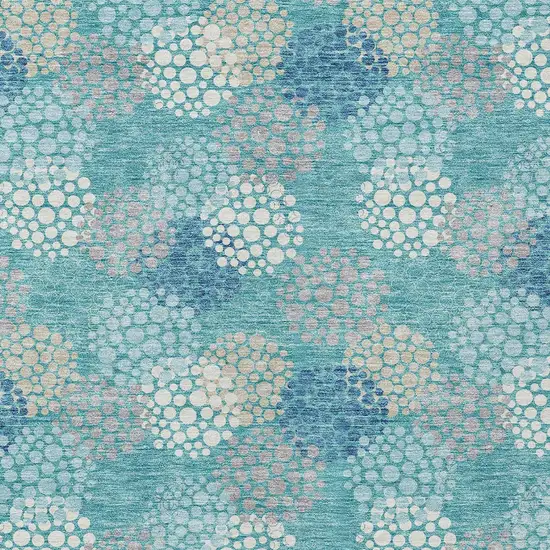 Teal Blue Gray And Ivory Polka Dot Washable Indoor Outdoor Area Rug Photo 7
