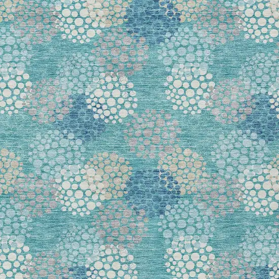 Teal Blue Gray And Ivory Polka Dot Washable Indoor Outdoor Area Rug Photo 7