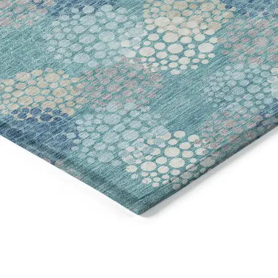 Teal Blue Gray And Ivory Polka Dot Washable Indoor Outdoor Area Rug Photo 5