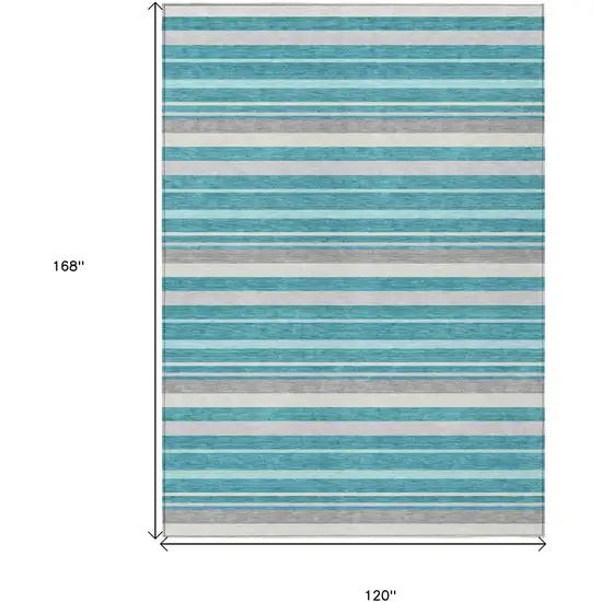 Teal Blue Gray And Ivory Striped Washable Indoor Outdoor Area Rug Photo 3