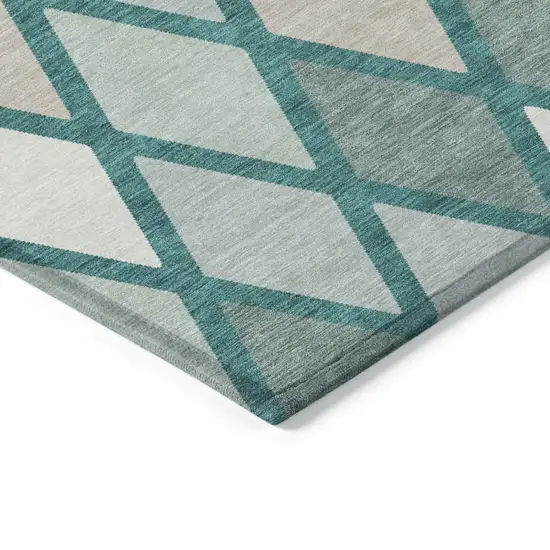 Teal Blue Ivory And Beige Geometric Washable Indoor Outdoor Area Rug Photo 5