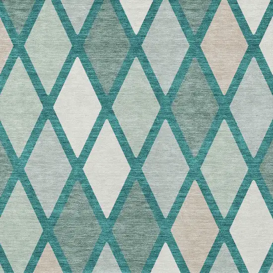 Teal Blue Ivory And Beige Geometric Washable Indoor Outdoor Area Rug Photo 6