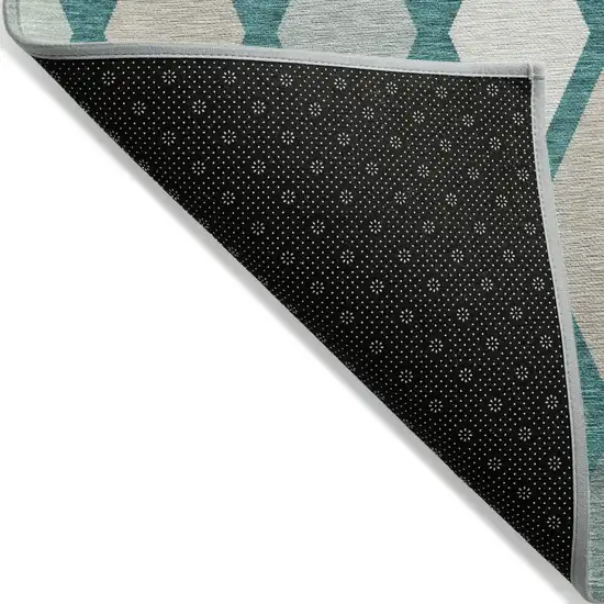 Teal Blue Ivory And Beige Geometric Washable Indoor Outdoor Area Rug Photo 4