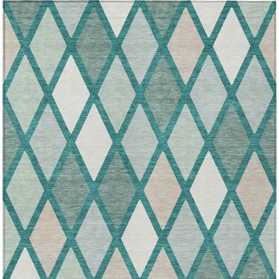 Teal Blue Ivory And Beige Geometric Washable Indoor Outdoor Area Rug Photo 6