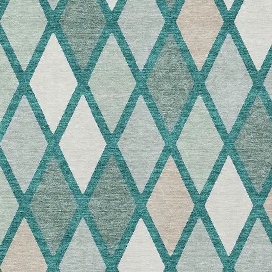 Teal Blue Ivory And Beige Geometric Washable Indoor Outdoor Area Rug Photo 6