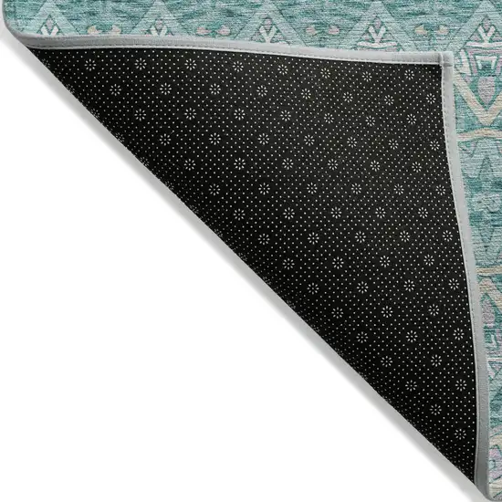 Teal Blue Purple And Gray Moroccan Washable Indoor Outdoor Area Rug Photo 4