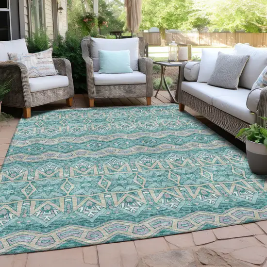 Teal Blue Purple And Gray Moroccan Washable Indoor Outdoor Area Rug Photo 8