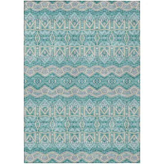 Teal Blue Purple And Gray Moroccan Washable Indoor Outdoor Area Rug Photo 2