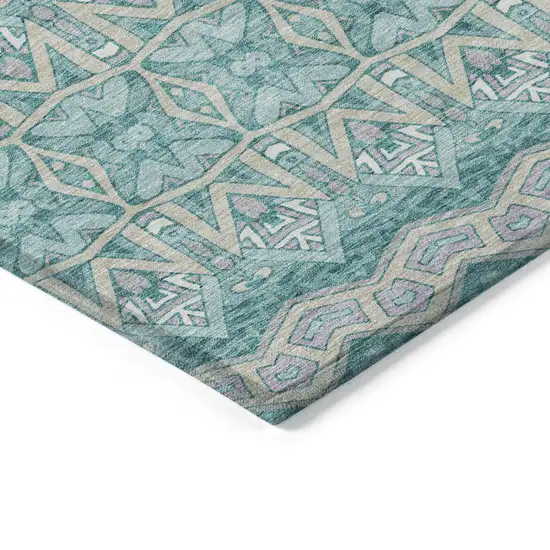 Teal Blue Purple And Gray Moroccan Washable Indoor Outdoor Area Rug Photo 5
