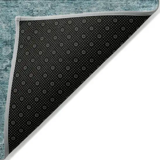 Teal Floral Medallion Washable Non Skid Indoor Outdoor Area Rug Photo 5
