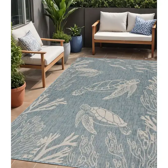 Blue And Gray Indoor Outdoor Area Rug Photo 2
