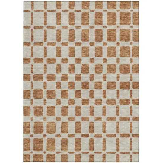 Terra Cotta And Beige Geometric Washable Indoor Outdoor Area Rug Photo 8