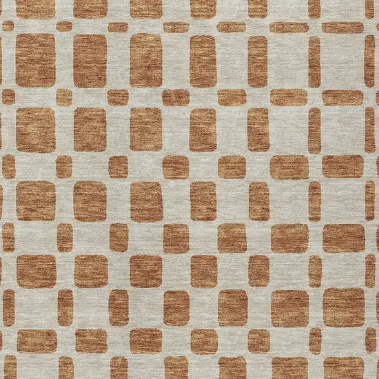 Terra Cotta And Beige Geometric Washable Indoor Outdoor Area Rug Photo 6