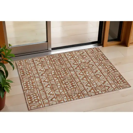 Terra Cotta And Beige Southwestern Washable Indoor Outdoor Area Rug Photo 1