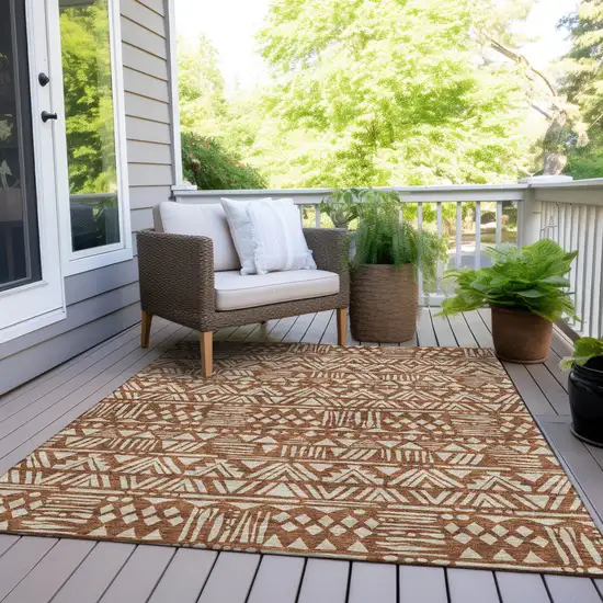 Terra Cotta And Beige Southwestern Washable Indoor Outdoor Area Rug Photo 8