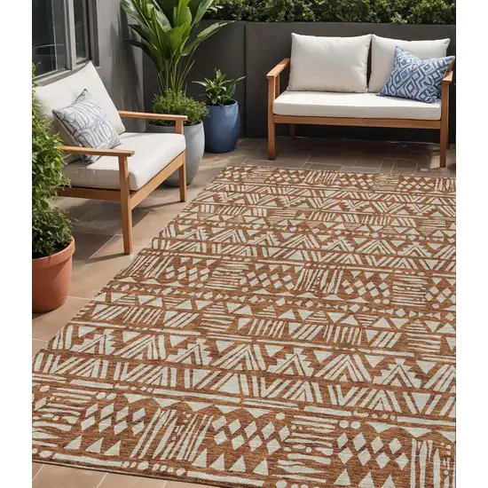 Terra Cotta And Beige Southwestern Washable Indoor Outdoor Area Rug Photo 1