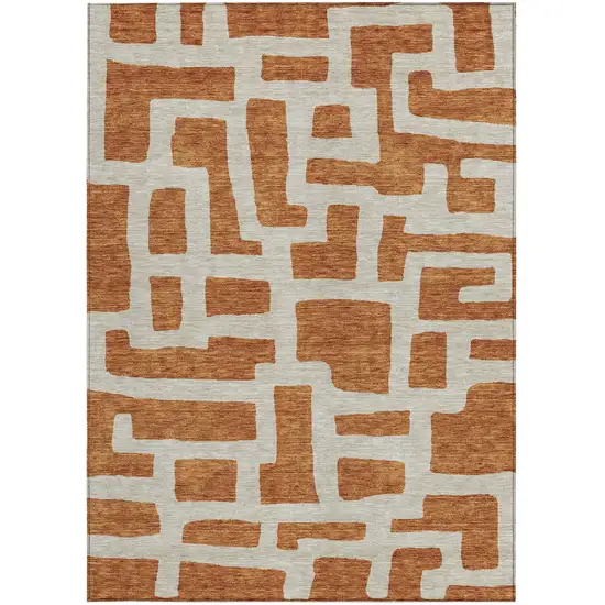 Terra Cotta And Gray Abstract Washable Indoor Outdoor Area Rug Photo 6