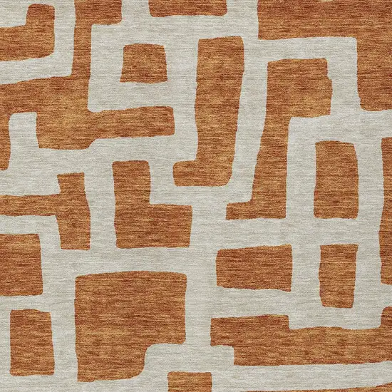 Terra Cotta And Gray Abstract Washable Indoor Outdoor Area Rug Photo 6