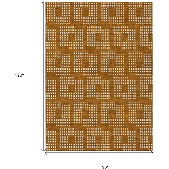 Terra Cotta And Ivory Geometric Washable Indoor Outdoor Area Rug Photo 3