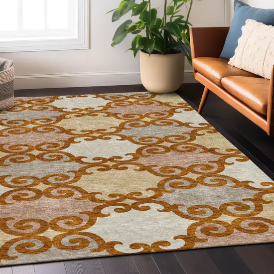 Terra Cotta Beige And Gray Trellis Washable Indoor Outdoor Area Rug Photo 9