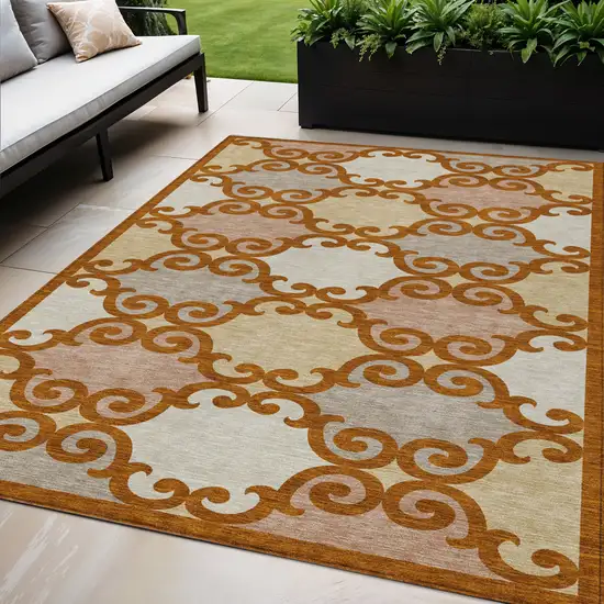Terra Cotta Beige And Gray Trellis Washable Indoor Outdoor Area Rug Photo 1