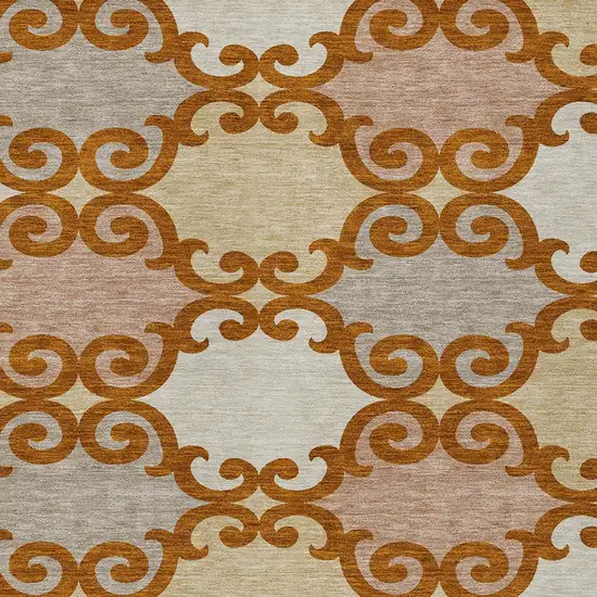 Terra Cotta Beige And Gray Trellis Washable Indoor Outdoor Area Rug Photo 6