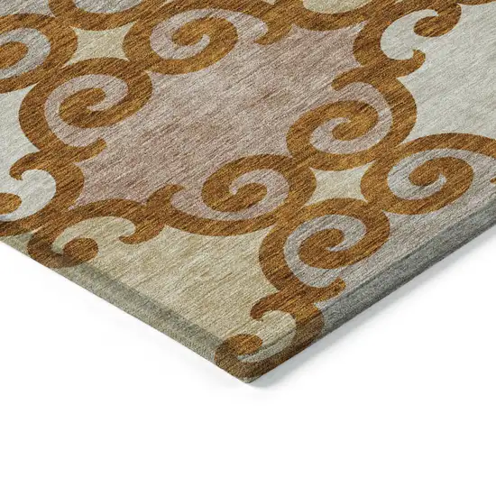 Terra Cotta Beige And Gray Trellis Washable Indoor Outdoor Area Rug Photo 4
