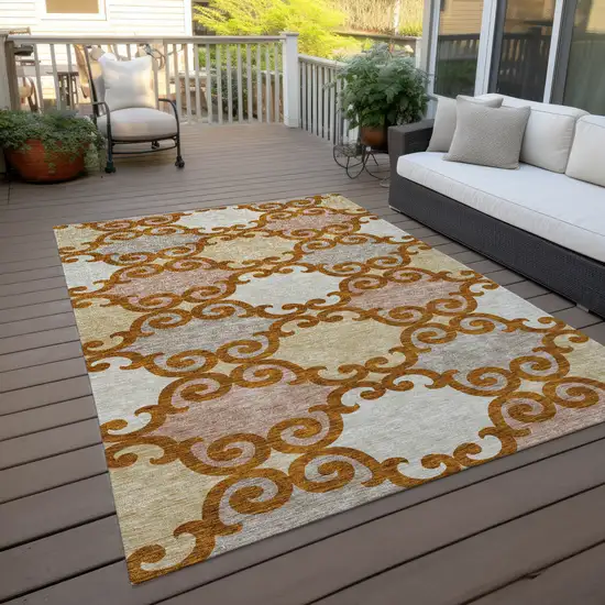 Terra Cotta Beige And Gray Trellis Washable Indoor Outdoor Area Rug Photo 8