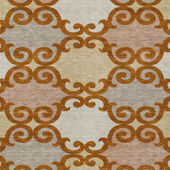 Terra Cotta Beige And Gray Trellis Washable Indoor Outdoor Area Rug Photo 6