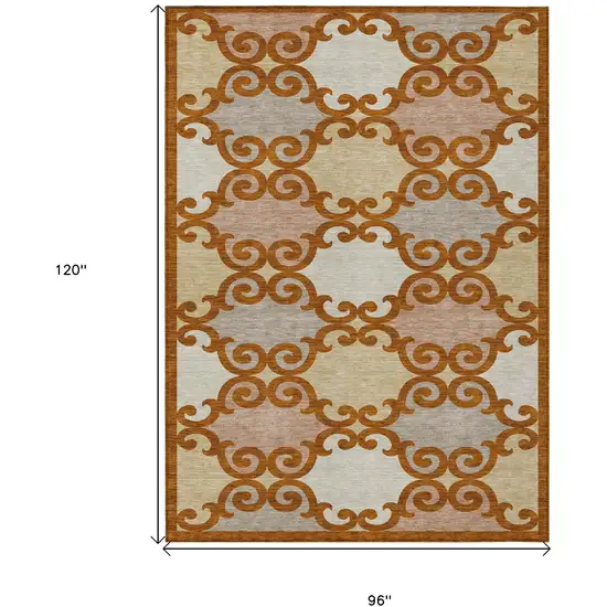 Terra Cotta Beige And Gray Trellis Washable Indoor Outdoor Area Rug Photo 3
