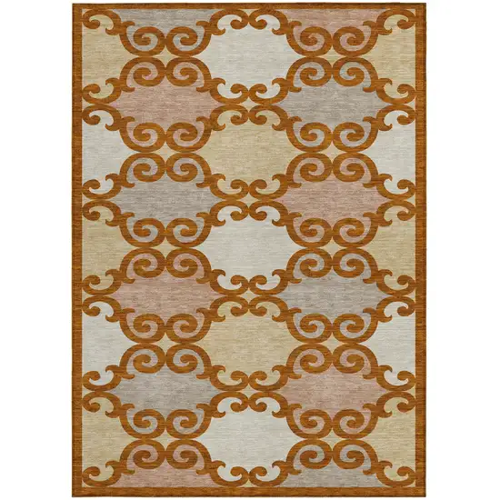 Terra Cotta Beige And Gray Trellis Washable Indoor Outdoor Area Rug Photo 7