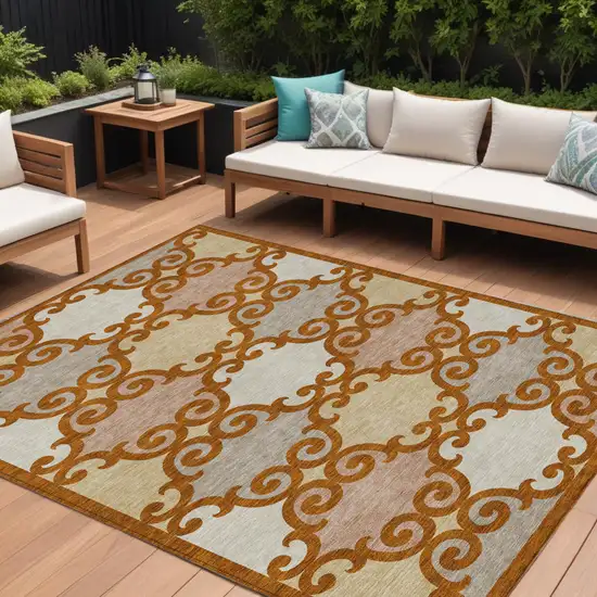 Terra Cotta Beige And Gray Trellis Washable Indoor Outdoor Area Rug Photo 1