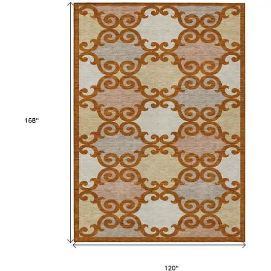 Terra Cotta Beige And Gray Trellis Washable Indoor Outdoor Area Rug Photo 3